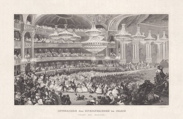 ilustrações, clipart, desenhos animados e ícones de interior da ópera de paris, gravura de aço, publicado em 1857 - opera garnier