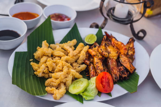 Fried seafood for lunch in Jimbaran Bay, Bali