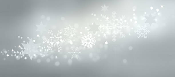 istock Snowflakes and stars on silver background 1185858711