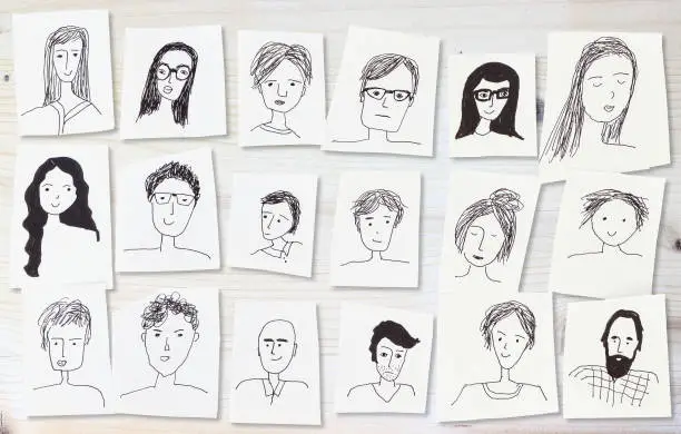 drawings of faces on white