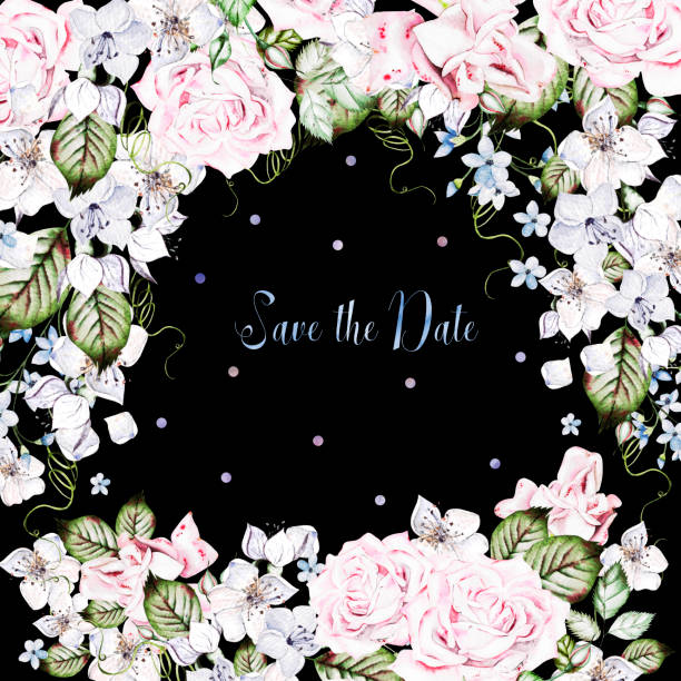 istock Beautiful watercolor card with roses and flowers. 1185860053