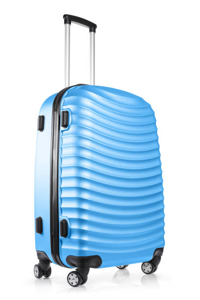 istock Blue travel suitcase on white 1185860495