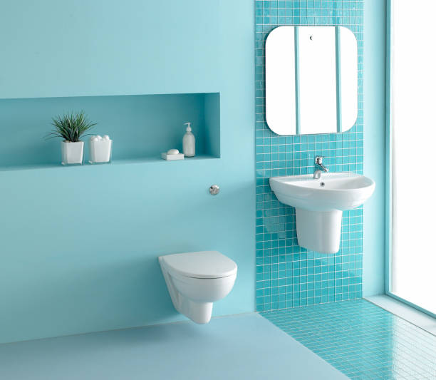istock Bathroom in turquoise blue 1185861879