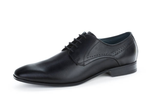 istock Black leather formal male shoes isolated on white background 1185862003