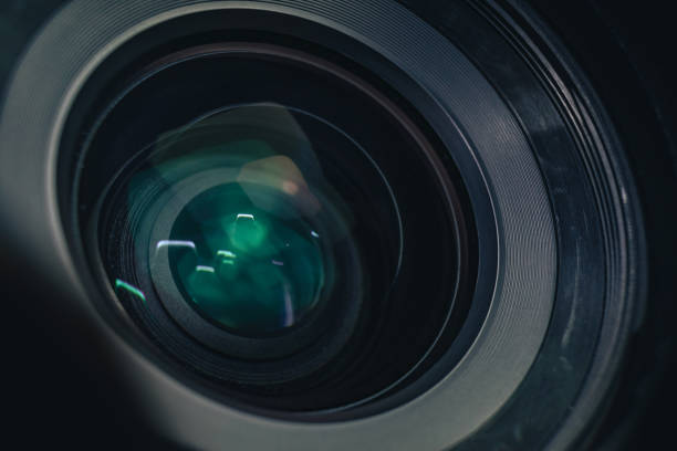 istock Close up beautiful camera lens on a black background. Macro view. 1185863524