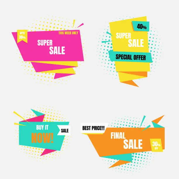 Vector illustration of pop art half tone colorful special offer sale tag price, shopping concept, banner sign discount promotion price set