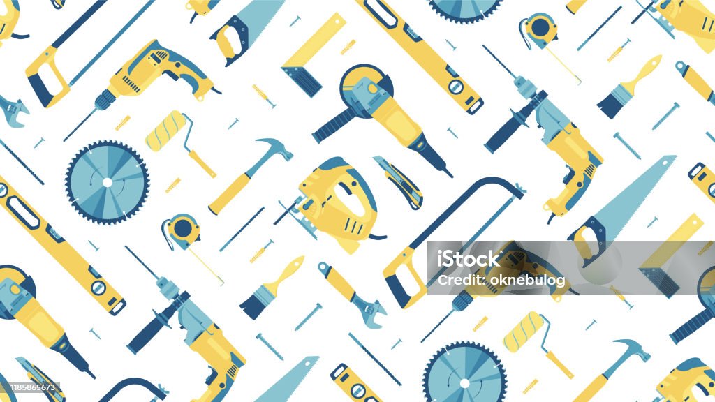 Seamless Pattern With Hand Building Tools On A White Background Vector ...