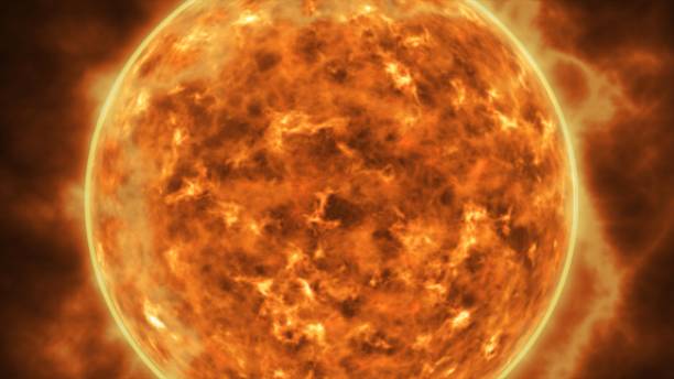 superficie stellare solare con brillamenti solari, combustione del rendering 3d dell'animazione solare - sun flare foto e immagini stock