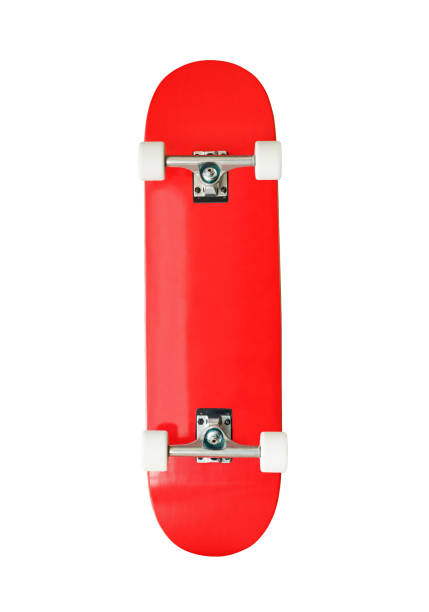 Red skateboard isolated Mockup of red skateboard isolated on white background longboard skating photos stock pictures, royalty-free photos & images