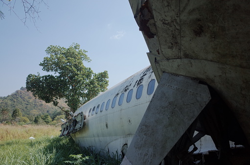 Commercial Plane Wreck Site Abandoned in Pakchong, Thailand