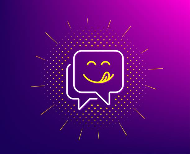 istock Yummy smile line icon. Emoticon with tongue sign. Speech bubble. Vector 1185868888