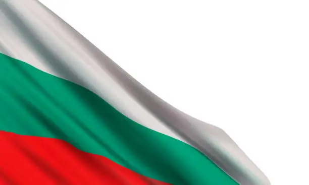 Vector illustration of Background with a realistic flag of Bulgaria on a white background.