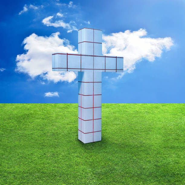 istock Cross and green grass - 3d rendered illustration 1185874337