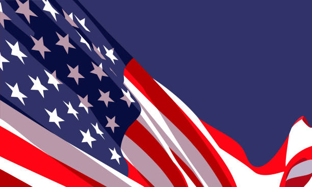 istock Background with waving American flag on dark blue background. 1185874660