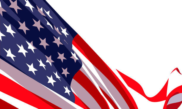illustrazioni stock, clip art, cartoni animati e icone di tendenza di sfondo con bandiera americana sventolante su sfondo bianco. - veteran government day president