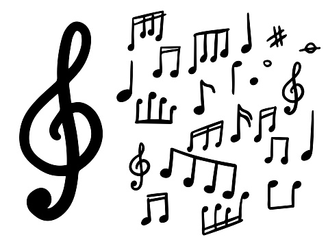 Musical notes. Freehand drawing. Isolated on white background. Flat style vector cartoon illustration