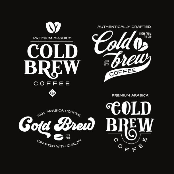 illustrazioni stock, clip art, cartoni animati e icone di tendenza di etichette di caffè di birra fredda distintivi emblemi set. illustrazione vintage vettoriale. - coffee bean coffee label retro revival