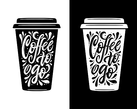 Coffee to go lettering. Take away coffee typography. Hand made typography for cafe advertising prints posters t-shirt design. Vector vintage illustration.