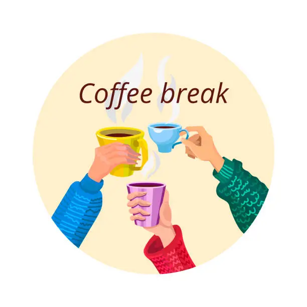 Vector illustration of The tree hands keeps a cup of hot coffee in a jacket