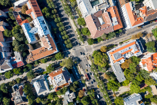 istock Flying over city area 1185880272