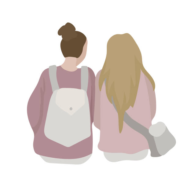 ilustrações de stock, clip art, desenhos animados e ícones de two girls talk, sit next. student girlfriends. vector illustration - gossip couple love concepts