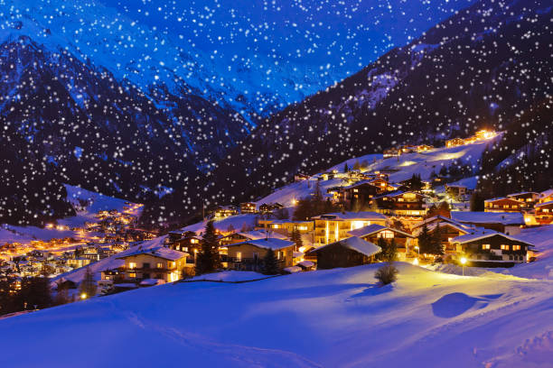 istock Mountains ski resort Solden Austria at sunset 1185886489