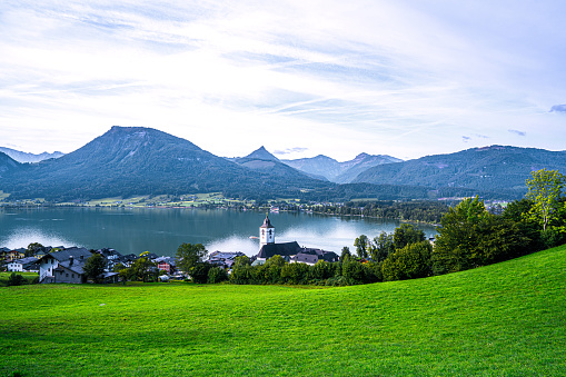 St. Wolfgang village and Wolfgangsee, famous lake in Salzkammergut, Austria.