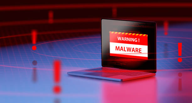 istock 3d rendering of a 3d laptop Security warning detect malware and virus alert with wifi hotspot. 1185894677