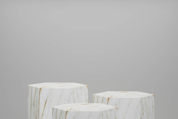 3d rendering Product stand, Pedestal, Hexagon Shape, Mable texture