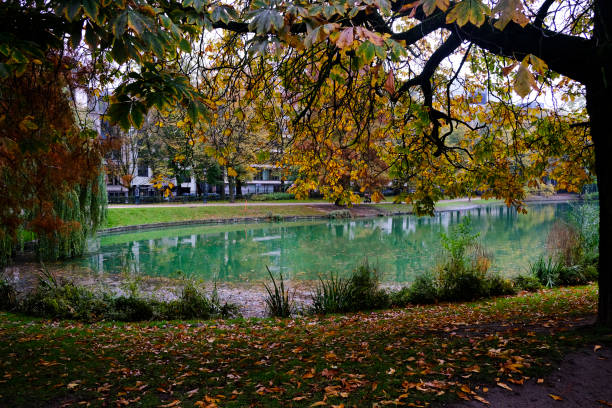 Park Leopold amid yellowish and greenish trees  in Brussels, Belgium on Nov. 6, 2019.