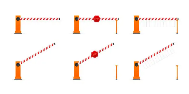 Vector illustration of Automatic barrier to adjust the movement of cars. Vector stock illustration.