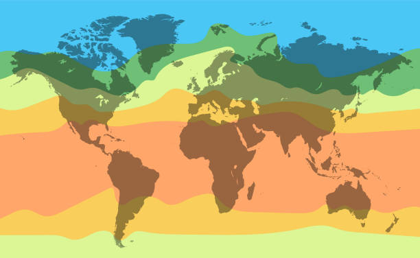 illustrations, cliparts, dessins animés et icônes de carte de la température climatique mondiale. illustration détaillée de vecteur - zone équatoriale