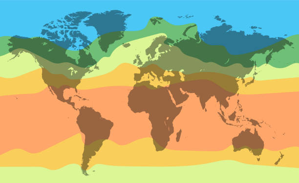 illustrazioni stock, clip art, cartoni animati e icone di tendenza di mappa della temperatura climatica mondiale. illustrazione vettoriale dettagliata - equatore luoghi geografici