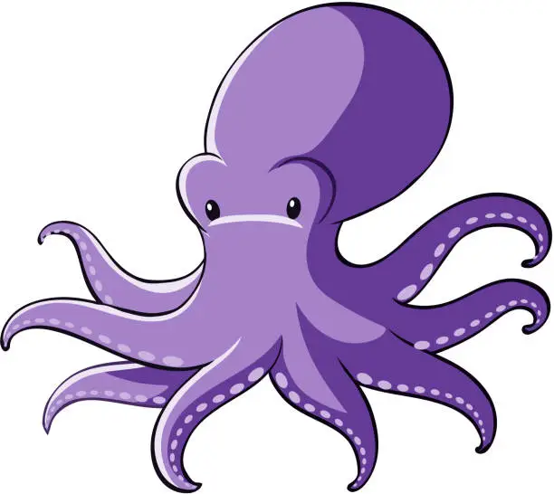 Vector illustration of Purple octopus on white background