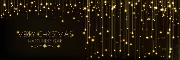 輝く黄金のライトカーテンとクリスマスバナーデザイン - christmas backgrounds christmas card design element点のイラスト素材／クリップアート素材／マンガ素材／アイコン素材