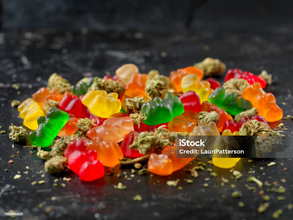 Marijuana Gummy Bear Candies Marijuana Sour Gummy Candies Gummi Bears Stock Photo