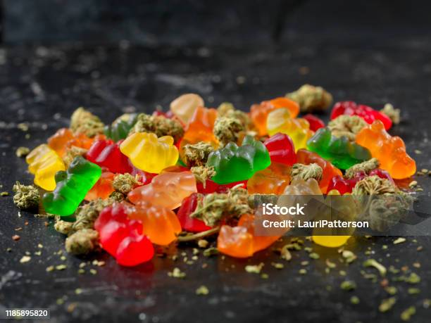 Marijuana Gummy Bear Candies Stock Photo - Download Image Now - Gummi Bears, Sour Taste, Addiction