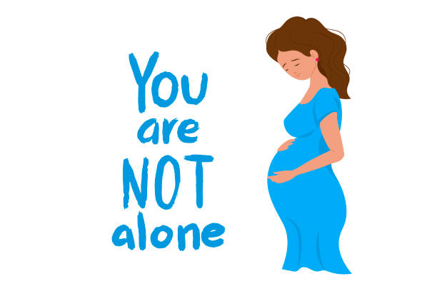 Sad pregnant woman or unhappy teen girl with unwanted baby with text You are not alone, depressed future mother who tired or sick, social problem of unintended childbirth, isolated on white A sad pregnant woman or unhappy teen girl with an unwanted baby with text You are not alone, a depressed future mother who tired or sick, the social problem of unintended childbirth, isolated on white. The texture was made by standard Procreate brushes and traced before downloading you are not alone stock illustrations