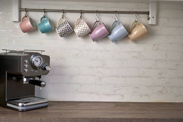 Mugs and Espresso Machine in Domestic Kitchen