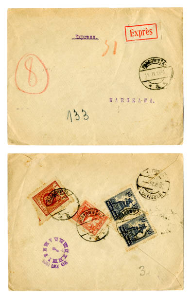 Envelope from Bialowieza, Poland, to Warsaw, 1926 Front and back of an old envelope posted in Bialowieza, Poland, to Warsaw in 1926. (Identifying details removed.) 1926 stock pictures, royalty-free photos & images