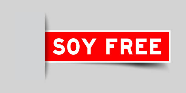 istock Square seal red color sticker in word soy free insert on gray background 1185904738