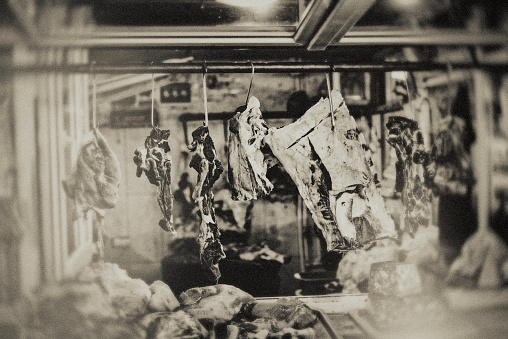 Market, market stall, Animal, Domestic Pig, Mammal, Pork, Georgia, The end, meat, butcher, vintage, beef,