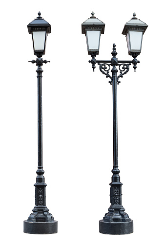 Set of 2 vintage street lampposts isolated on white