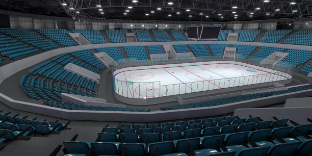istock Interior hockey stadium with blue seats. 1185906576