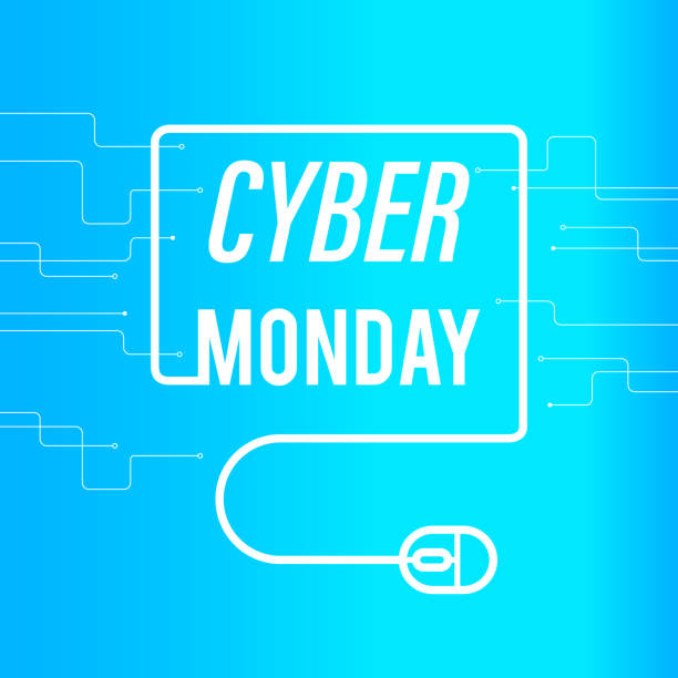 cyber poniedziałek wyprzedaż banner. niebieskie tło - cyber monday stock illustrations