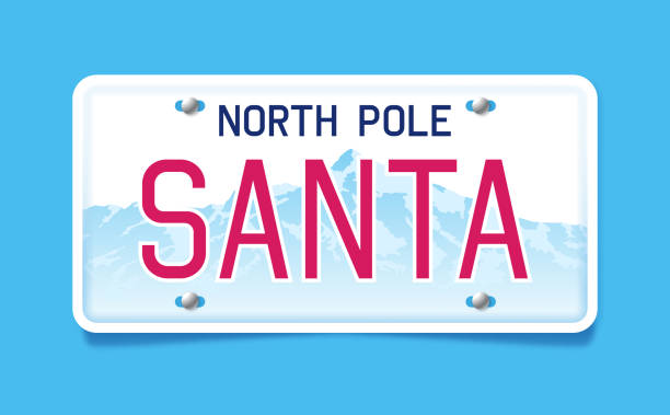 ilustraciones, imágenes clip art, dibujos animados e iconos de stock de placa de licencia del polo norte - christmas santa claus north pole snow
