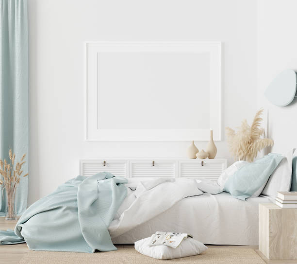 istock Mock-up poster frame in bedroom, Scandinavian style 1185913078