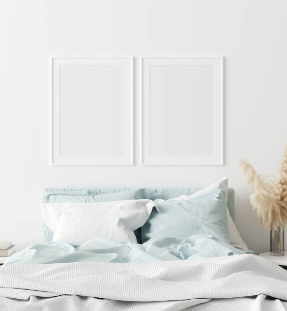 istock Mock-up poster frame in bedroom, Scandinavian style 1185913091