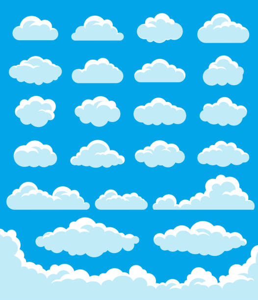 ilustraciones, imágenes clip art, dibujos animados e iconos de stock de conjunto de nubes - clouds
