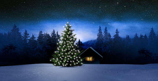 istock Cosy wooden hut with Christmas tree 1185914758